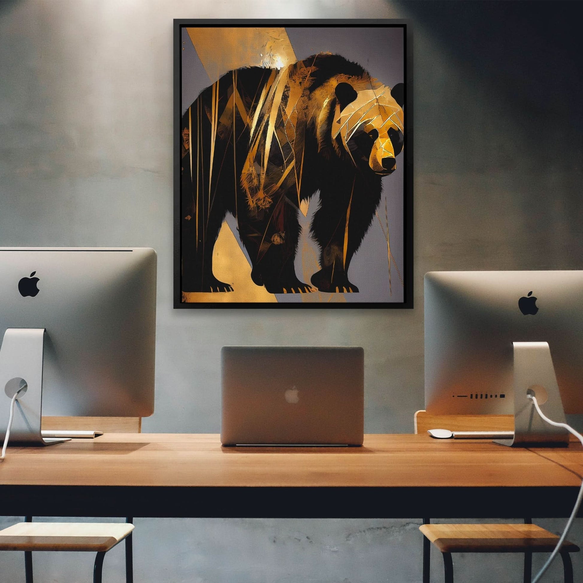 Abstract Black Gold Bear - Oversized Animals Canvas Wall Art