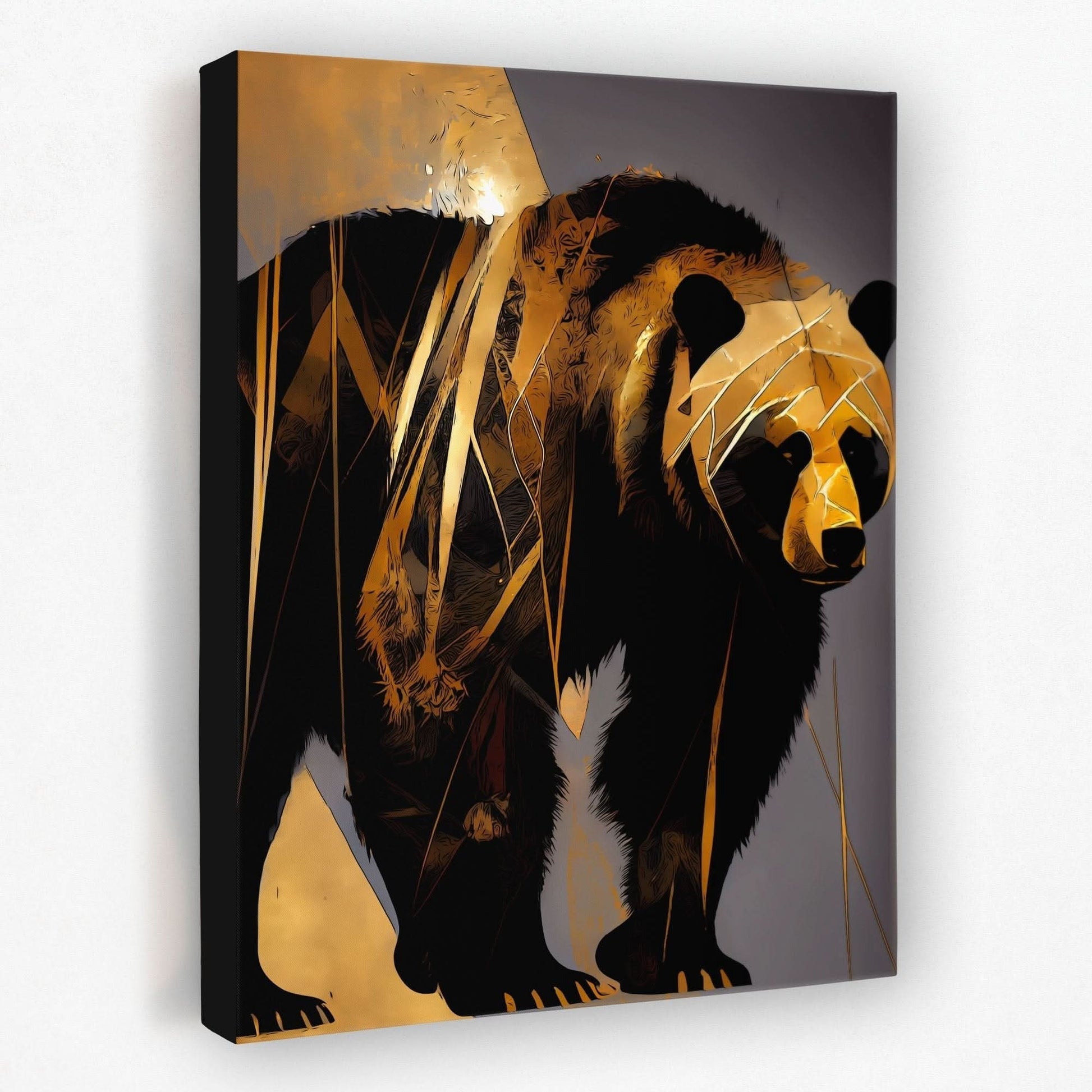 Abstract Black Gold Bear - Animals Canvas Wall Art