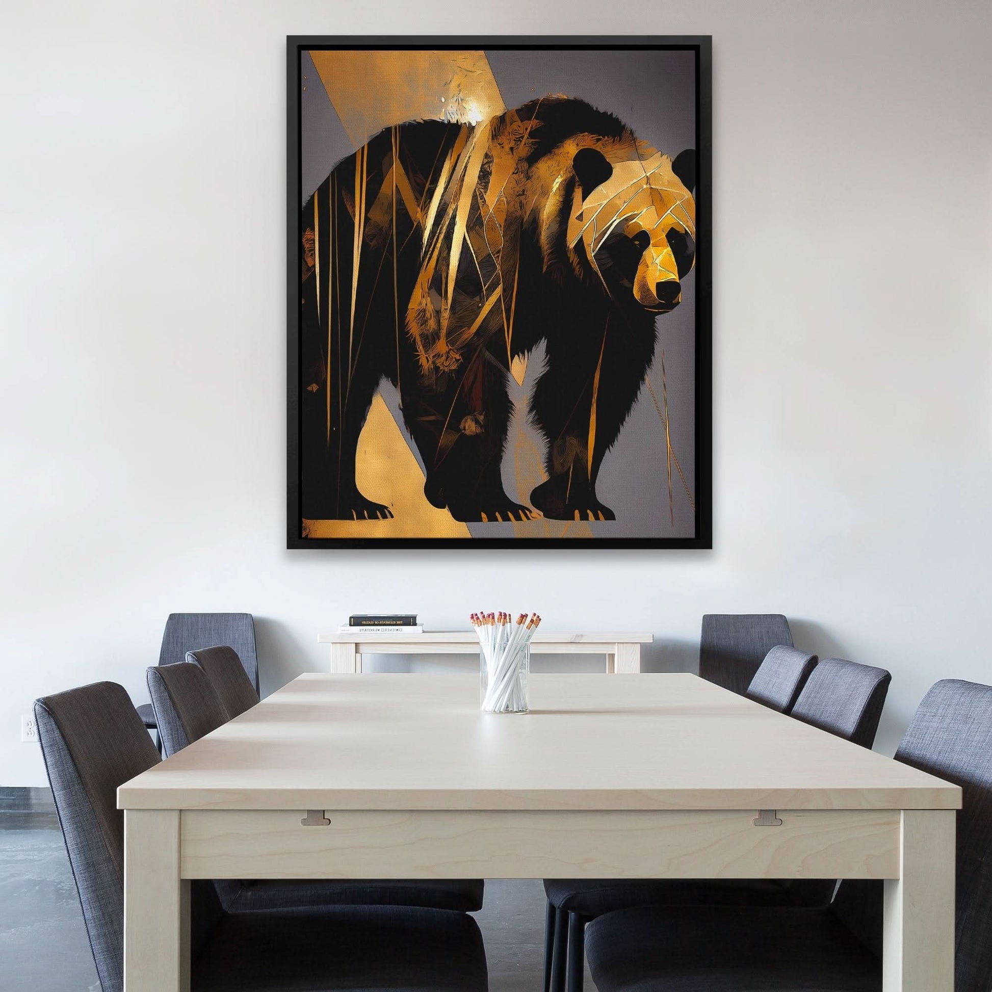 Abstract Black Gold Bear - Animals Art