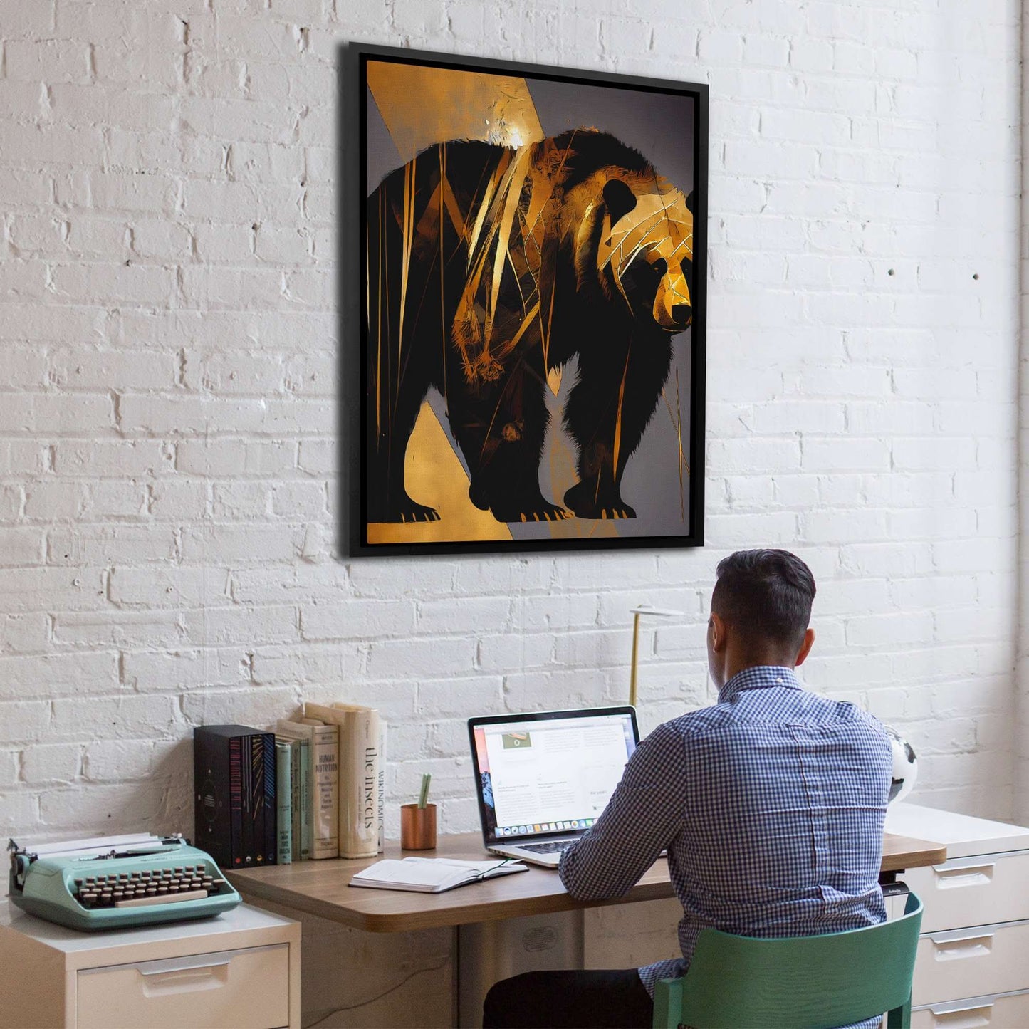 Abstract Black Gold Bear - Minimalist Wall Art Print