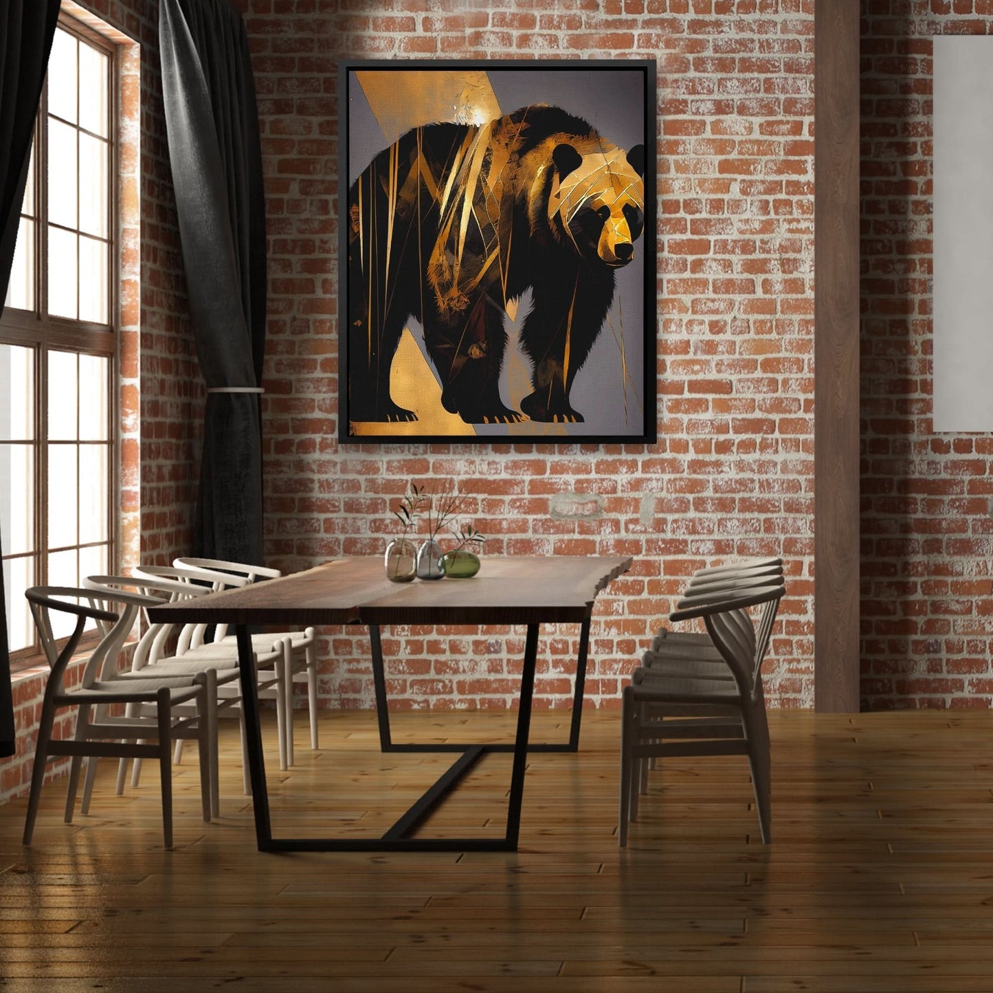 Abstract Black Gold Bear - Black Wall Art