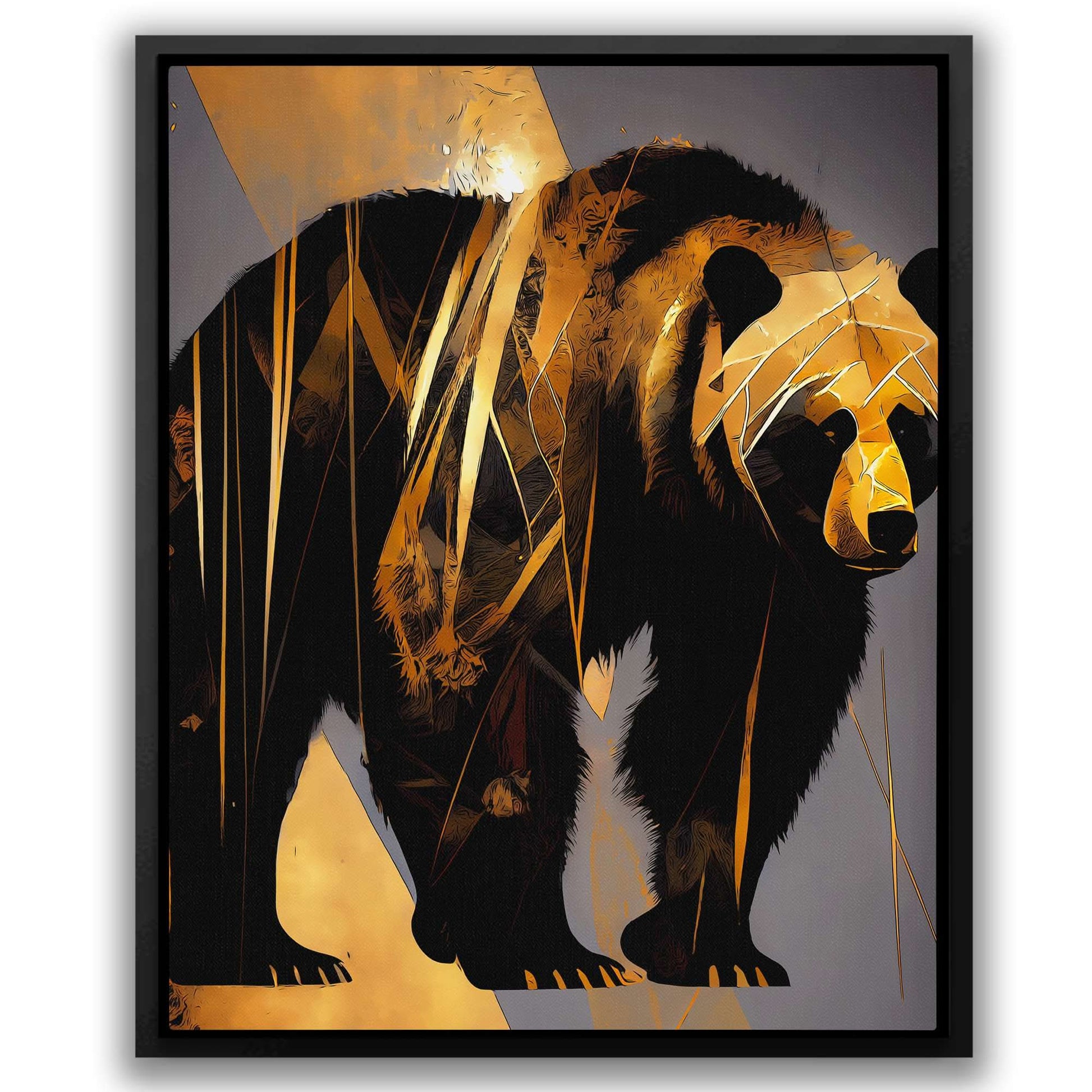 Abstract Black Gold Bear - Minimalist Wall Art Print