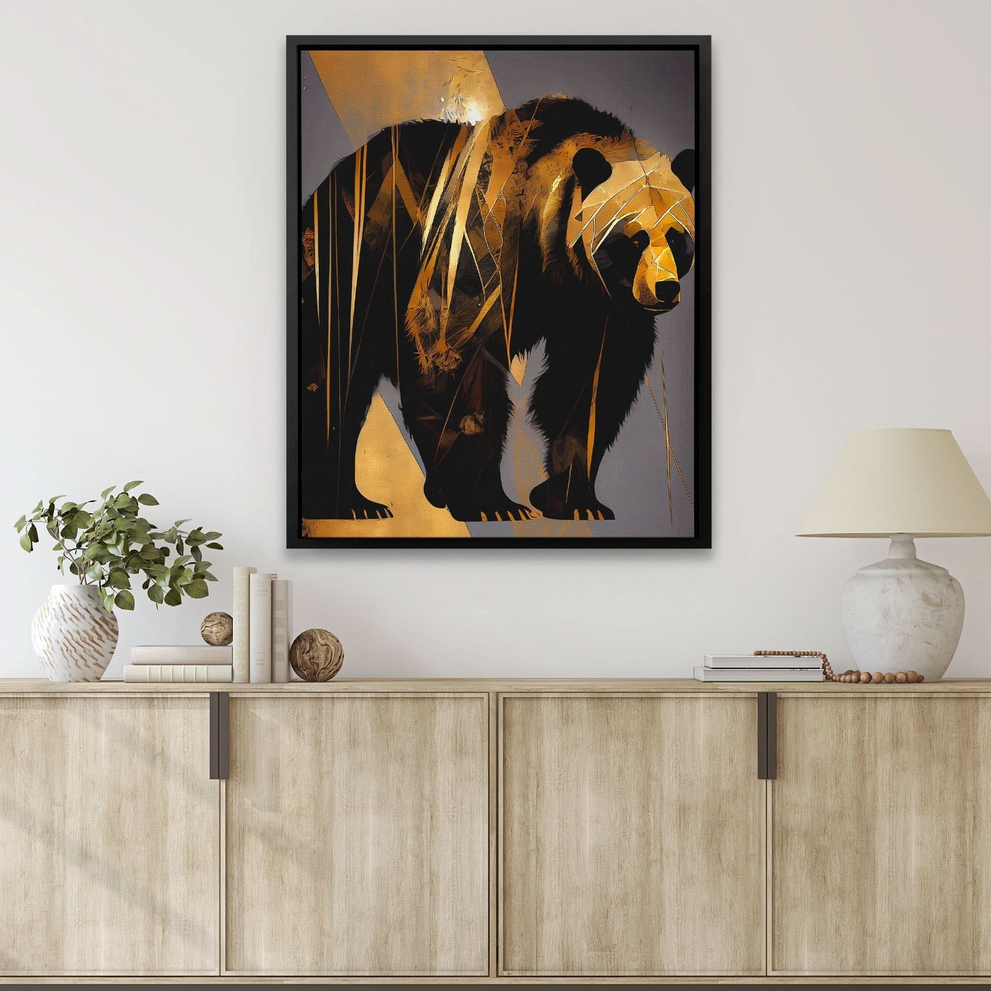 Abstract Black Gold Bear - Black Bear Canvas Print