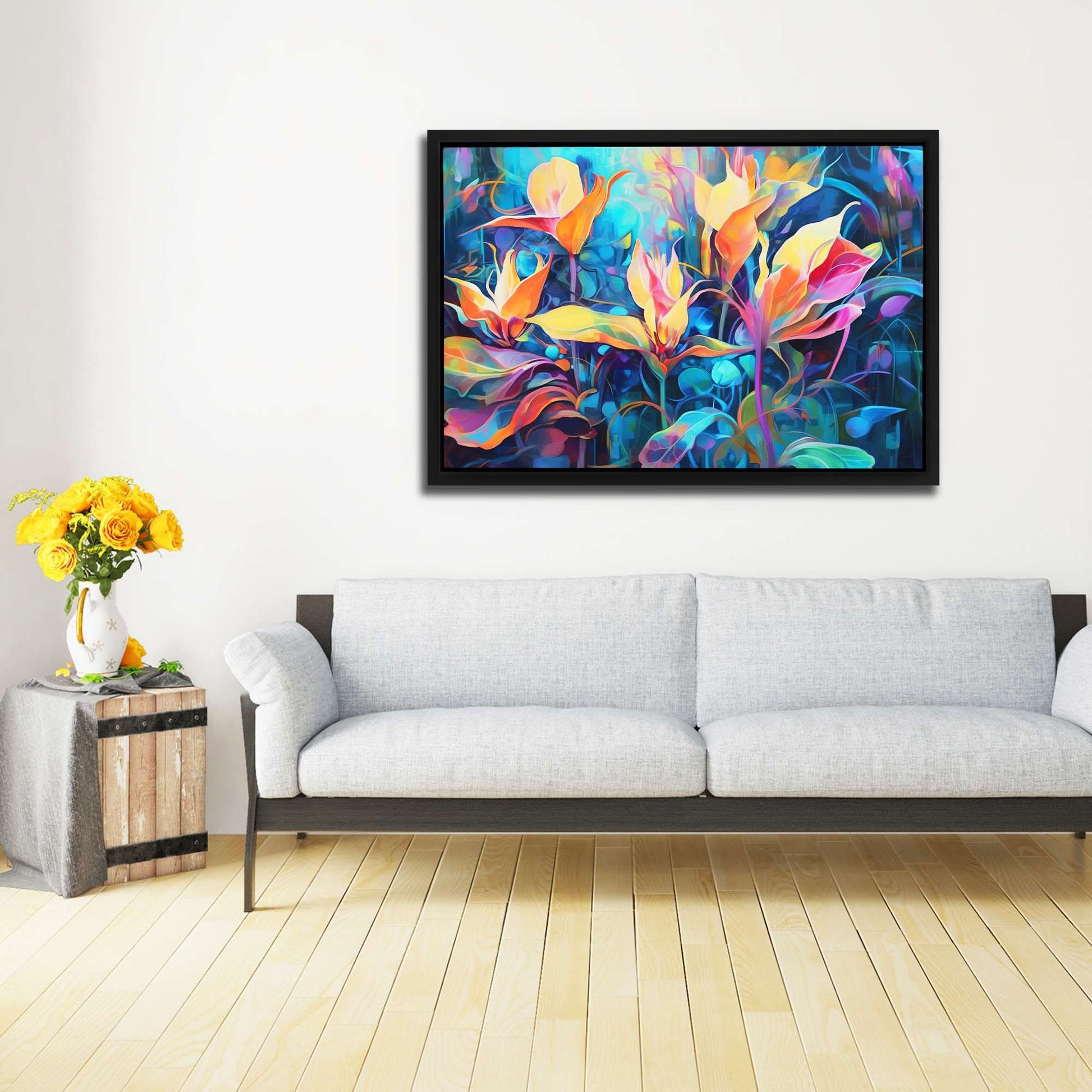 Abstract Blossoms - Flowers Wall Art in Black Frame