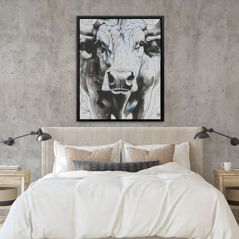Abstract Cow Face - Abstract Wall Art in Black Frame
