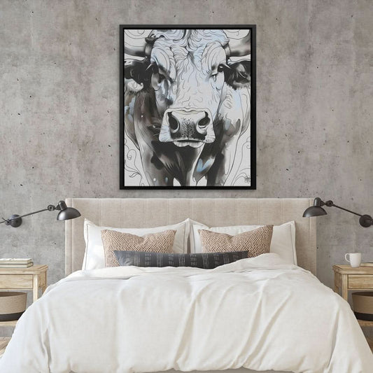 Abstract Cow Face - Abstract Wall Art in Black Frame