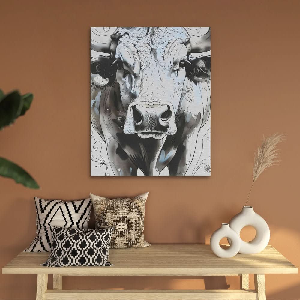 Abstract Cow Face - Black and White Canvas Print
