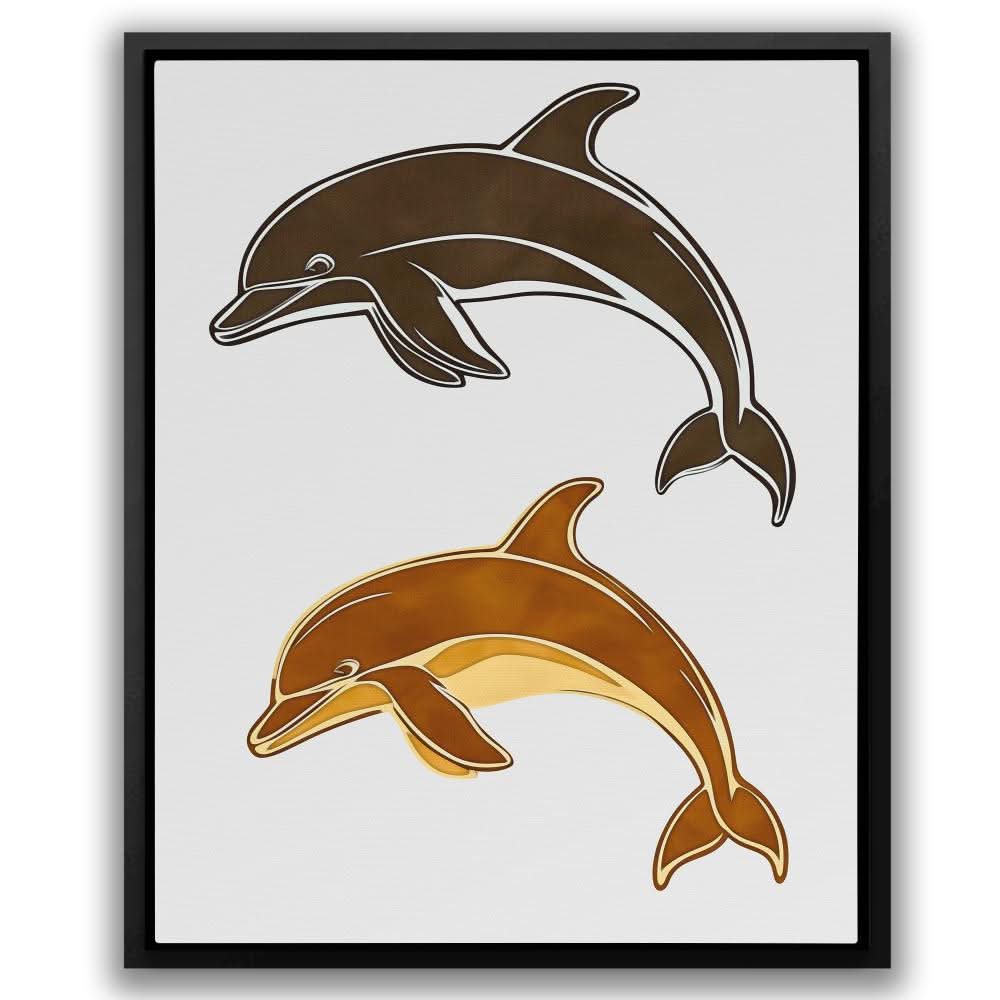 Abstract Dolphin Duo - Brown Coastal Canvas Print