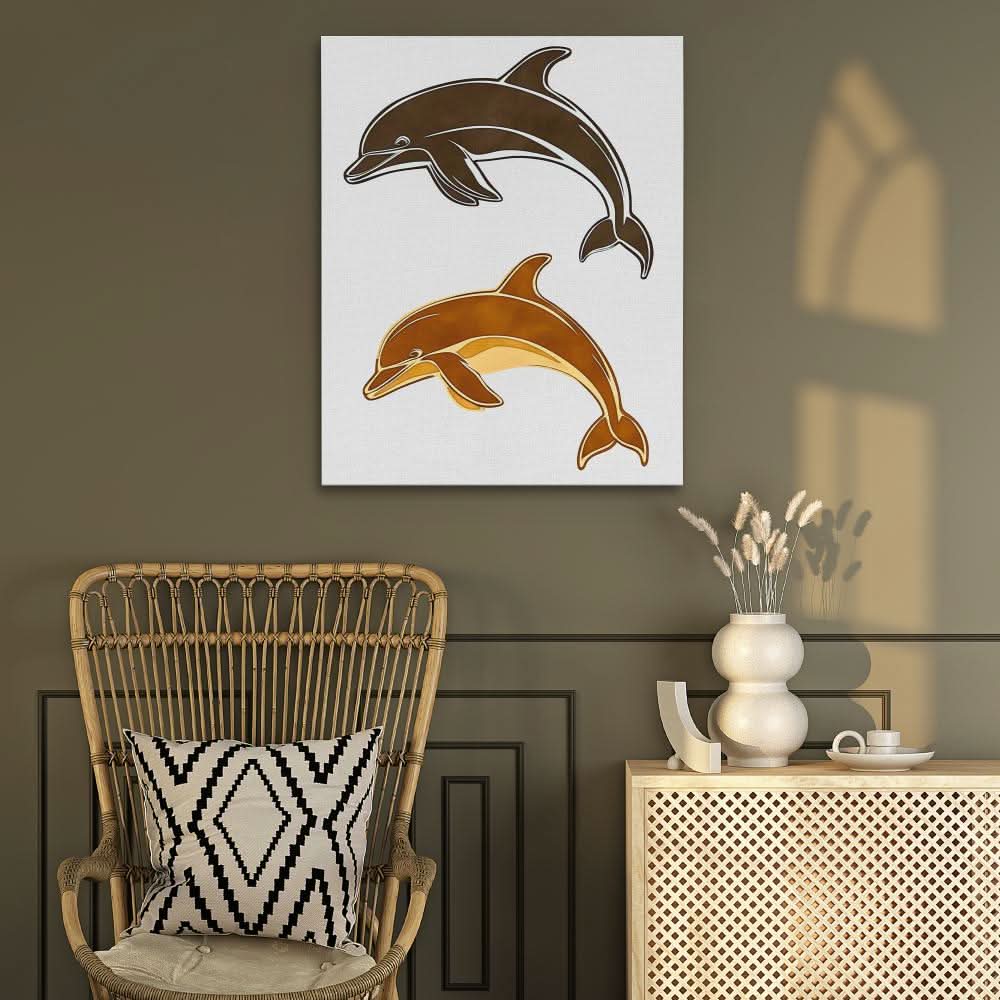 Abstract Dolphin Duo - Brown Wall Art for Living Room