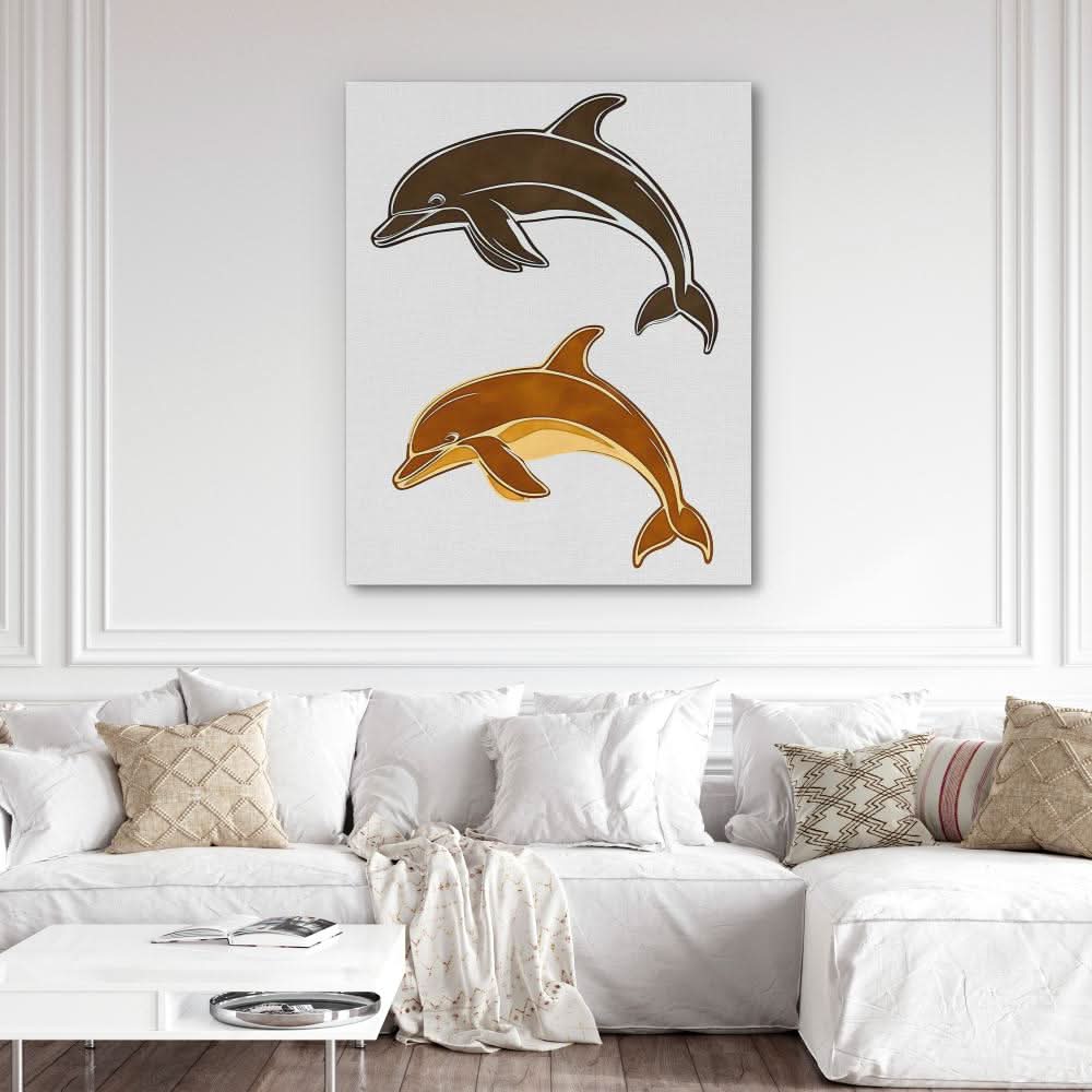 Abstract Dolphin Duo - Minimalist Brown Canvas Wall Art