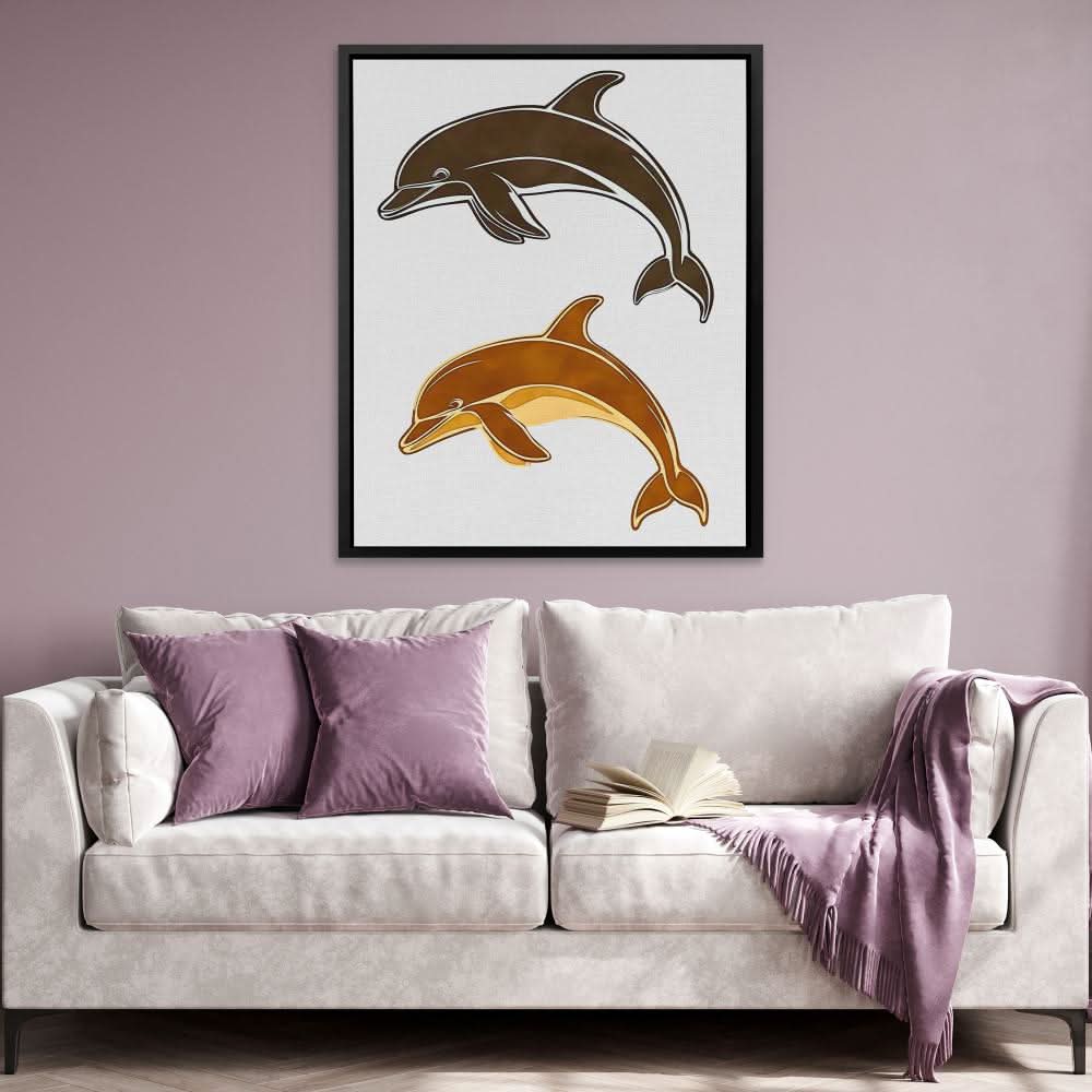 Abstract Dolphin Duo - Minimalist Wall Art in Black Frame