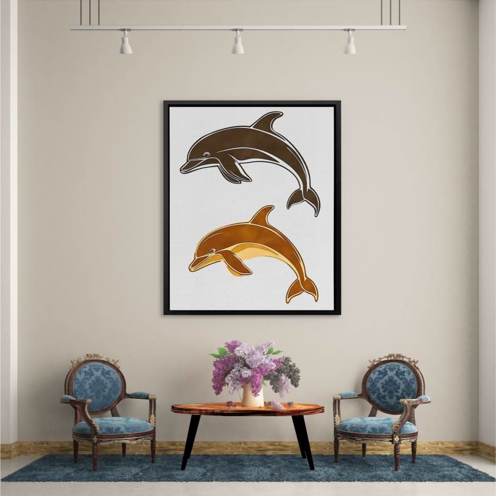 Abstract Dolphin Duo - Large Minimalist Canvas Print
