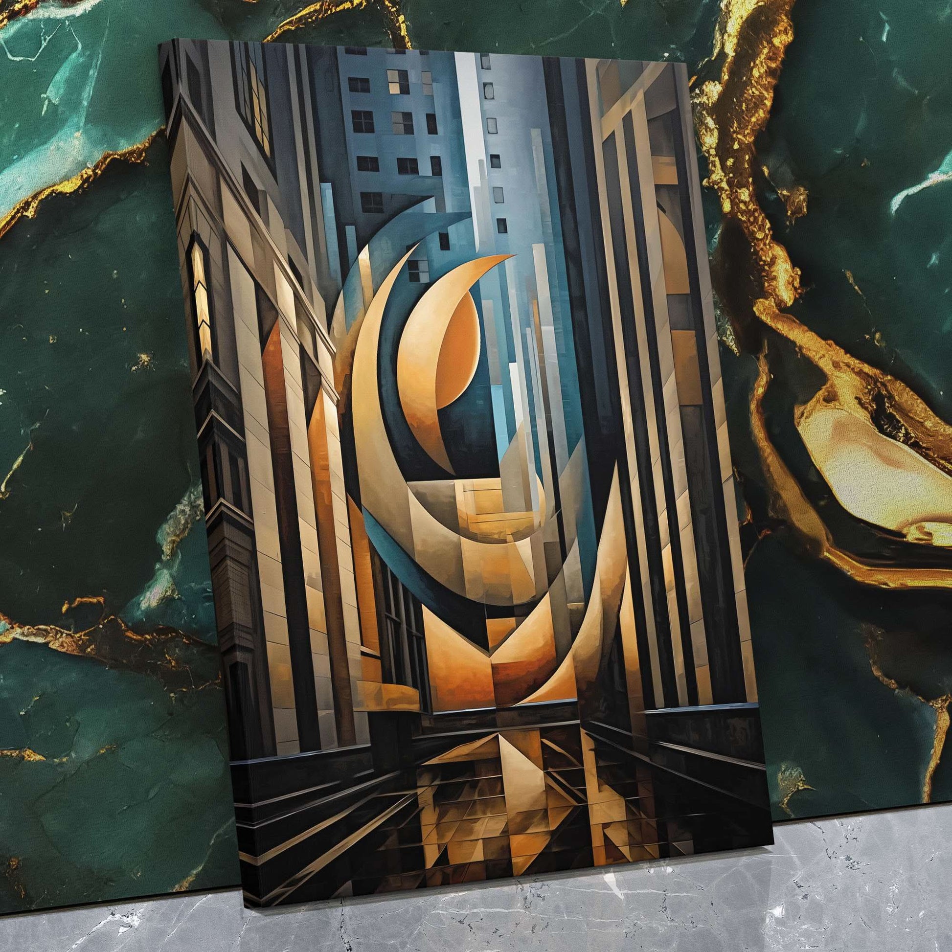 Abstract Financial District - Black and Gold Wall Art