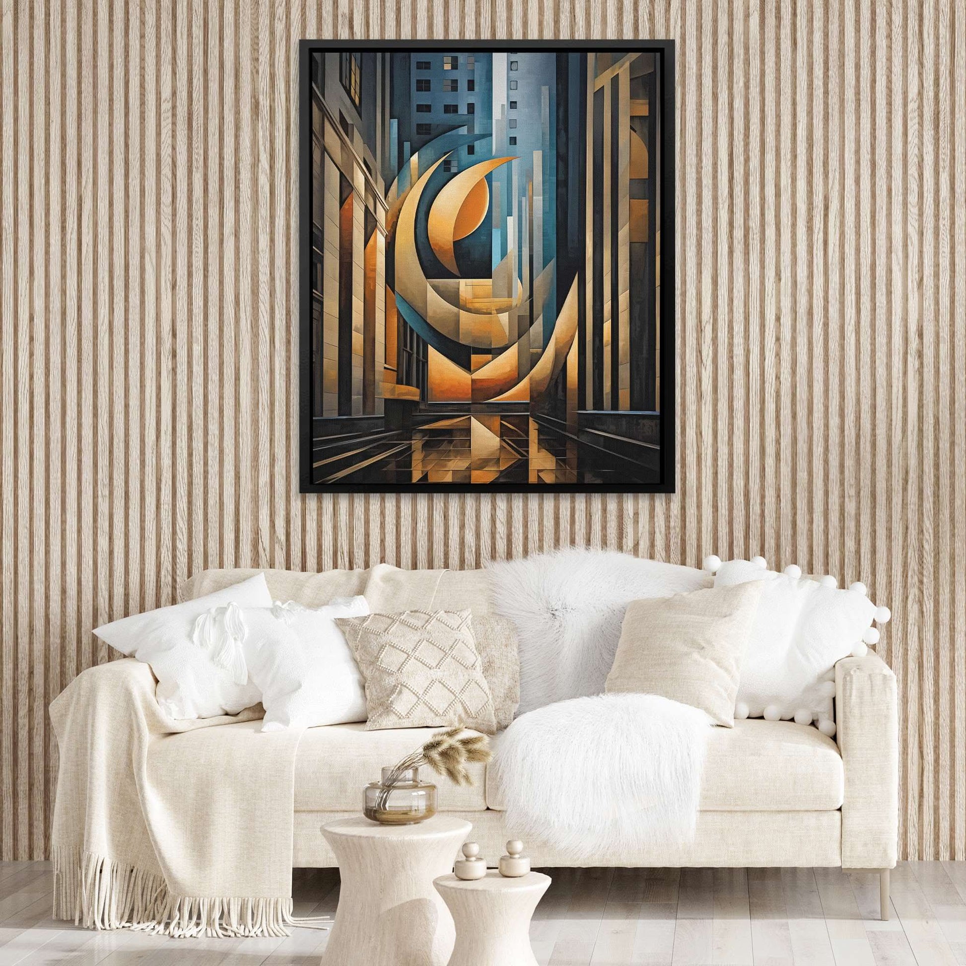 Abstract Financial District - Geometric Gold Canvas Wall Art