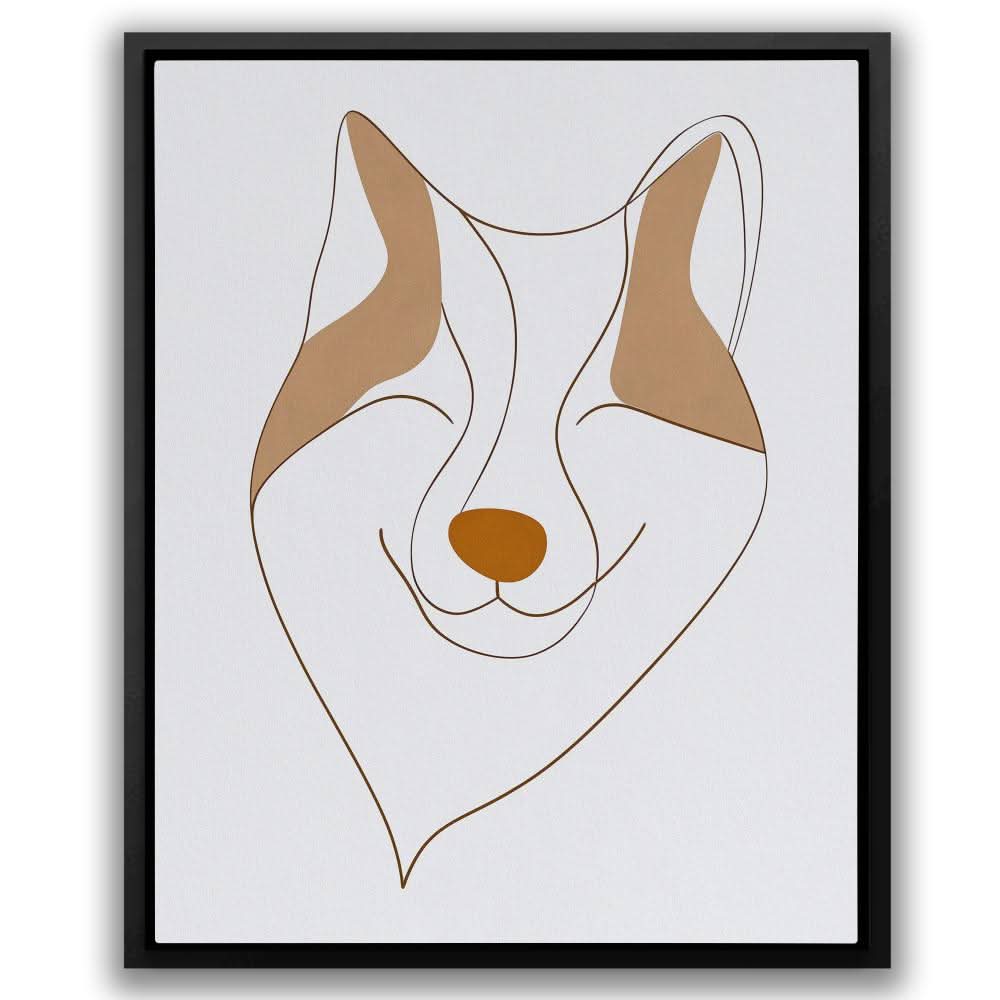 Abstract Fox Face - Minimalist Wall Art in Black Frame