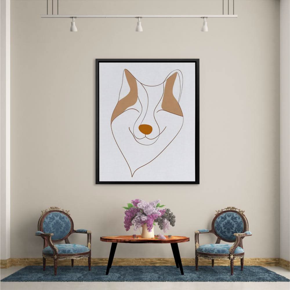 Abstract Fox Face - Minimalist Beige Canvas Wall Art