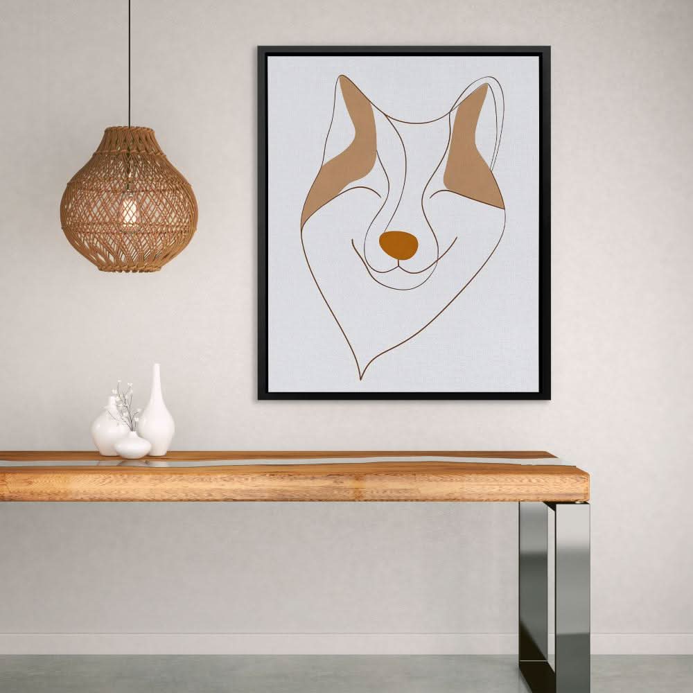 Abstract Fox Face - Beige Wall Art for Hallway