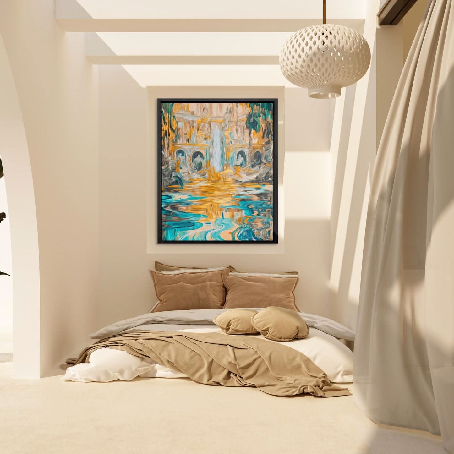 Abstract Golden Falls - Blue Landscapes Canvas Print