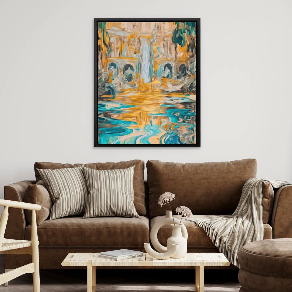 Abstract Golden Falls - Impressionist Gold Canvas Wall Art
