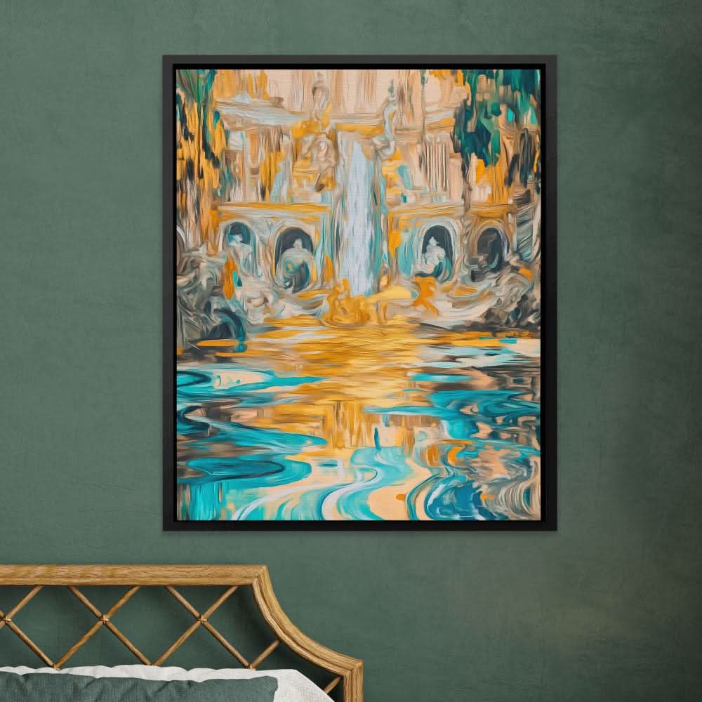 Abstract Golden Falls - Abstract Wall Art in Black Frame