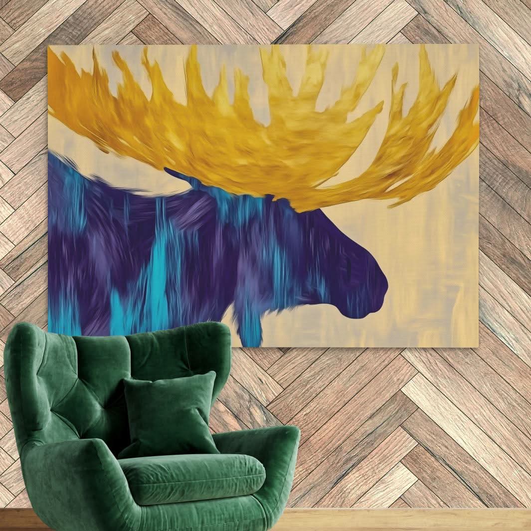 Abstract Moose - Blue Wall Art for Living Room