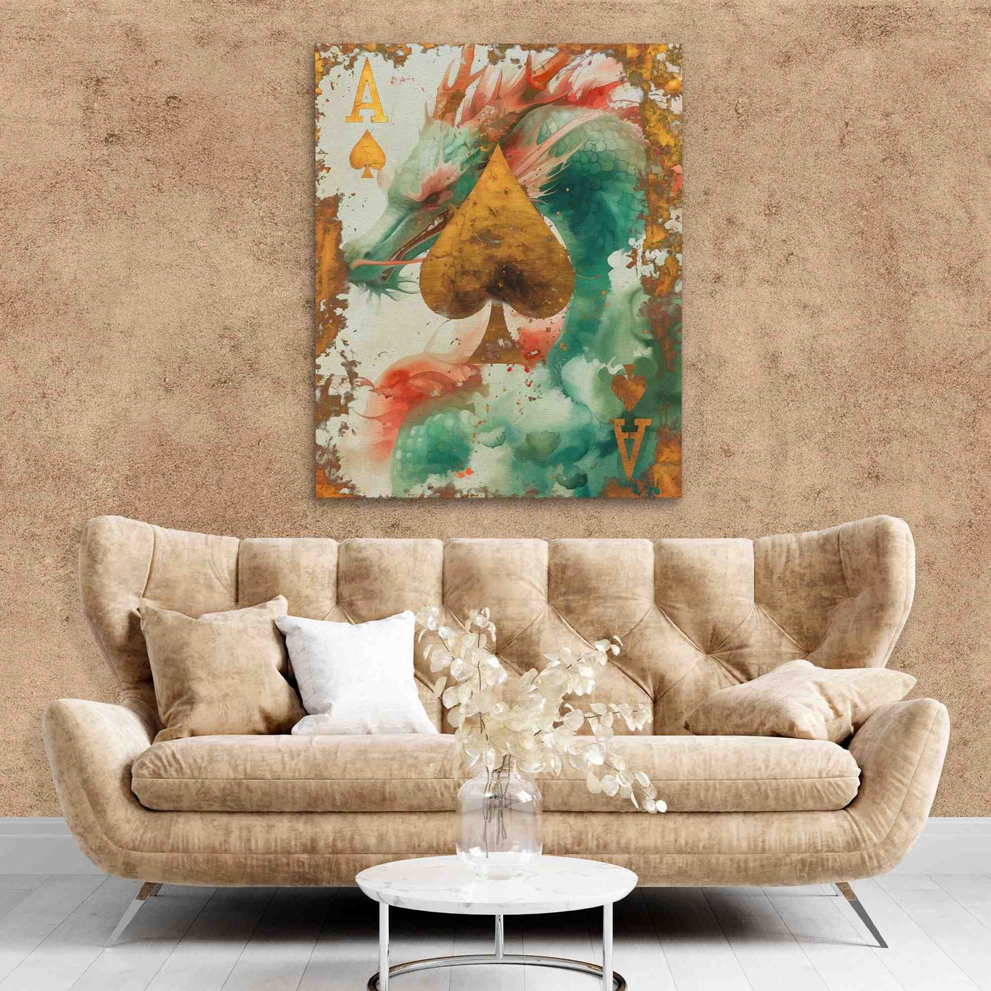 Ace of Dragons - Fantasy Gold Canvas Wall Art