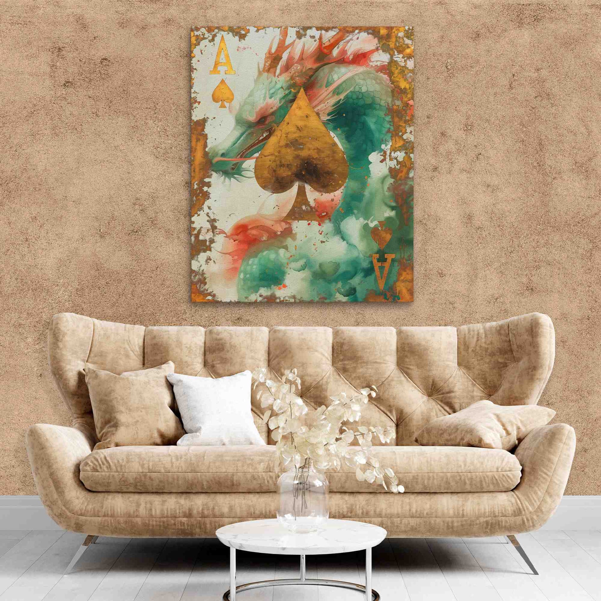 Ace of Dragons - Fantasy Gold Canvas Wall Art