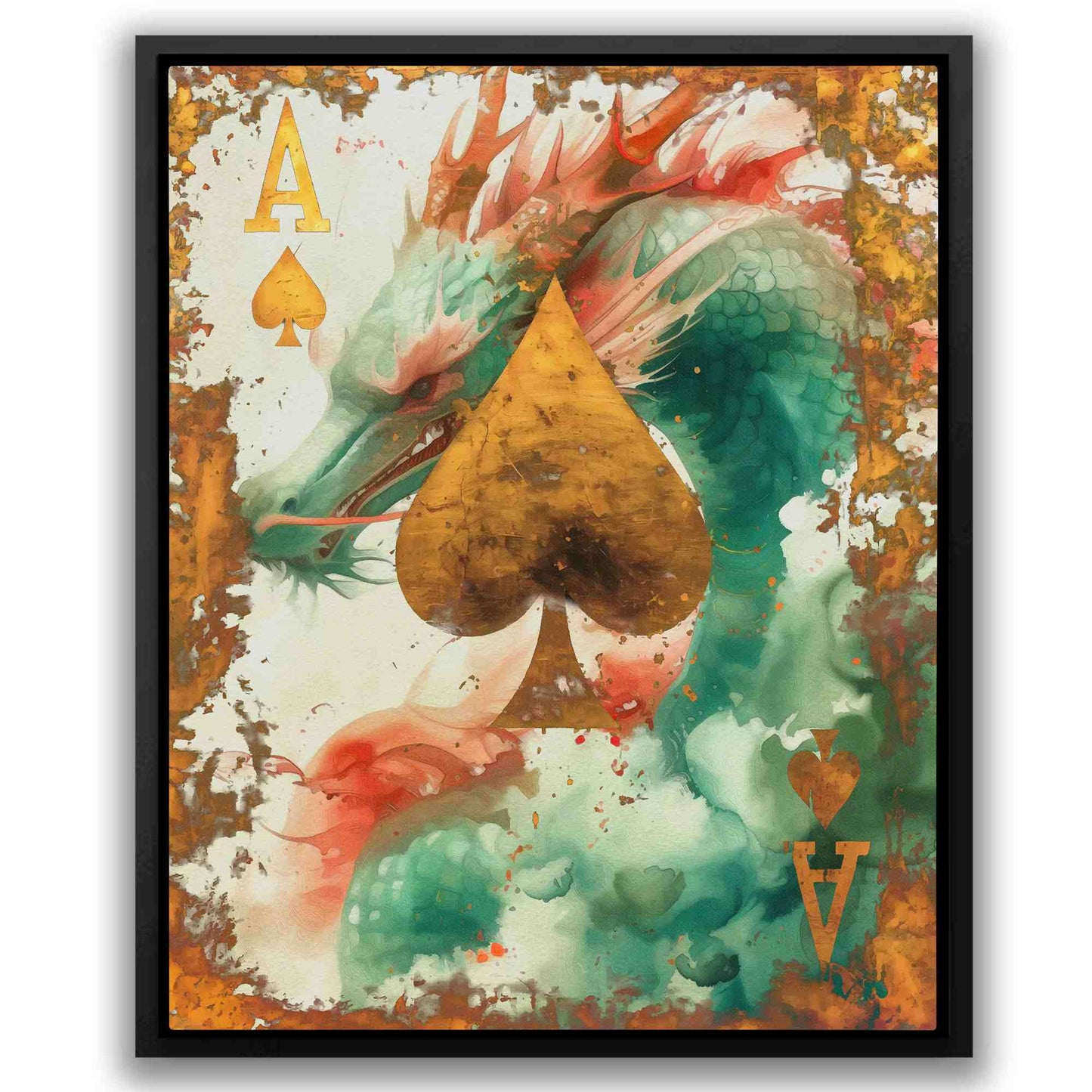 Ace of Dragons - Asian Wall Art in Black Frame