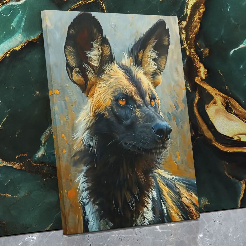 African Wild Dog - Beige Animals Canvas Print