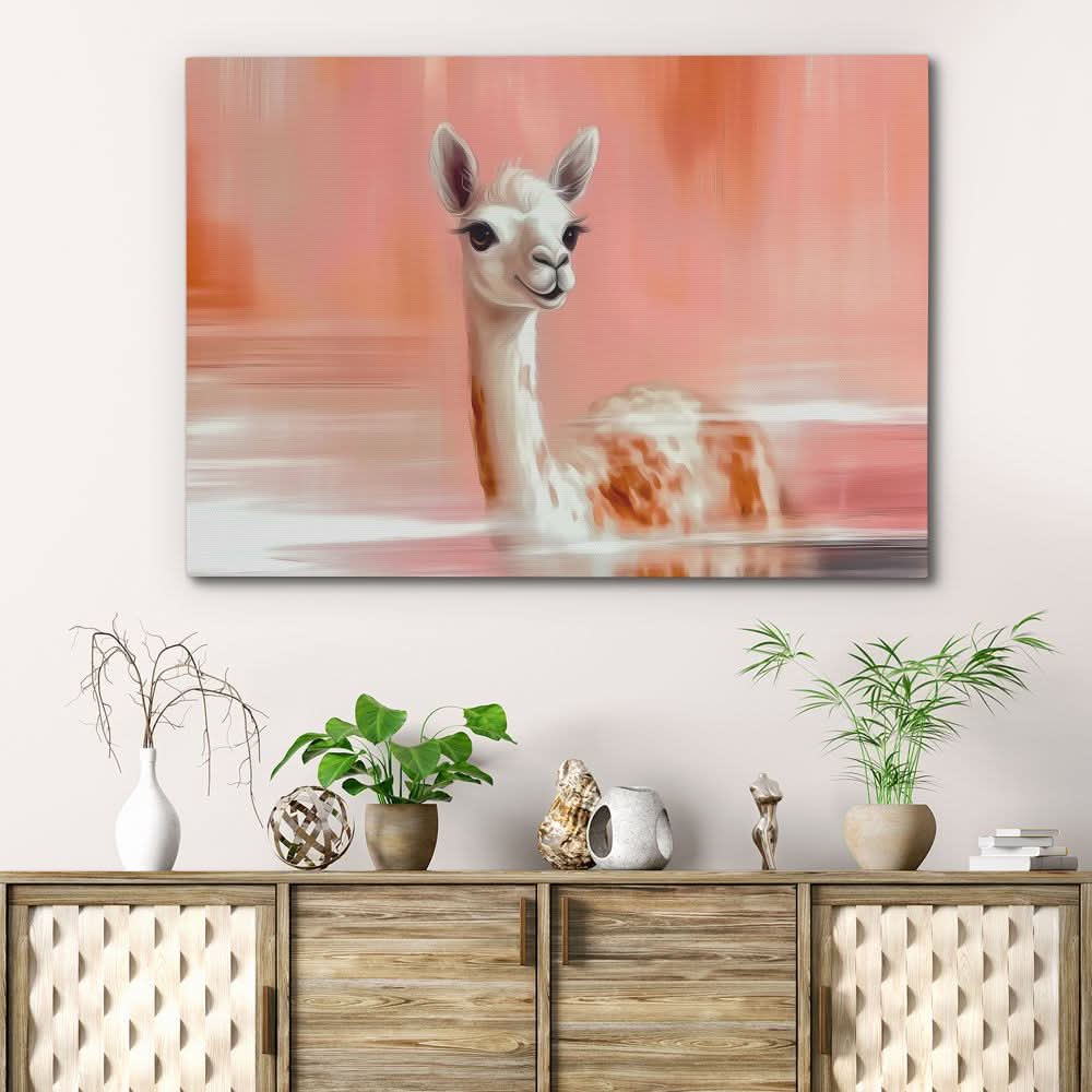 Al Paca Peach - Neutral Animals Canvas Print
