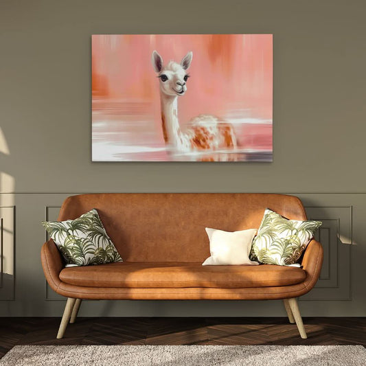 Al Paca Peach - Modern Wall Art in Black Frame