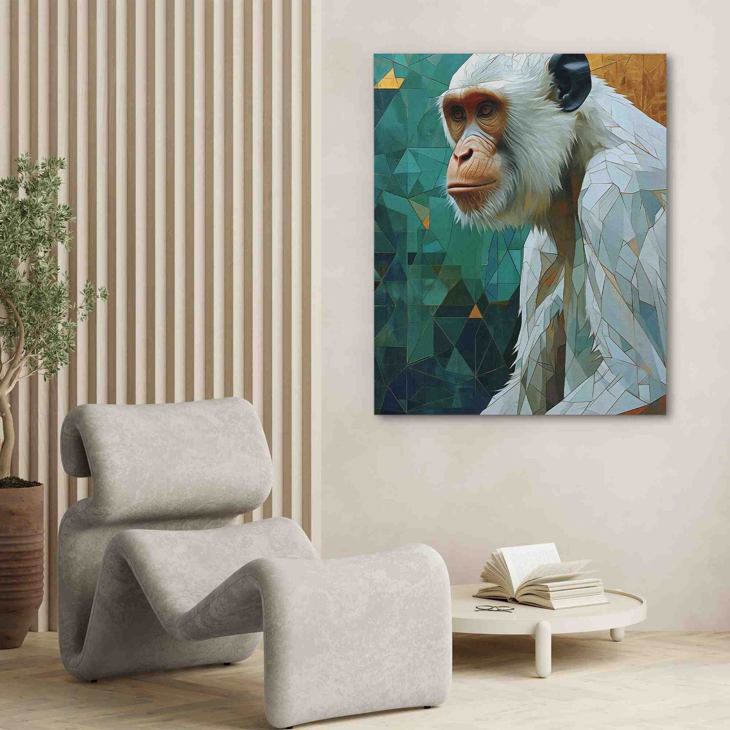 Albino Chimpanzee - Gold Wall Art for Living Room