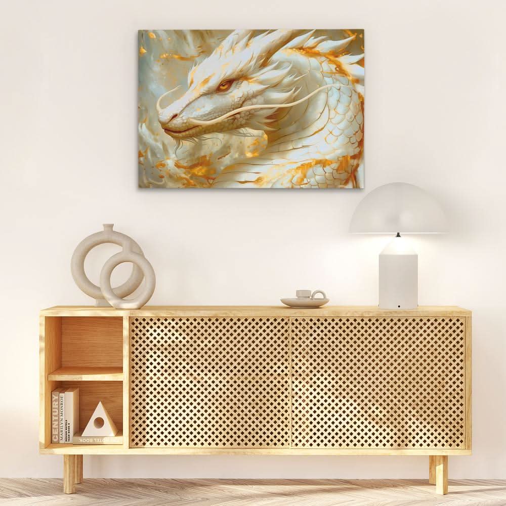 Albino Dragon - Fantasy Gold Canvas Wall Art