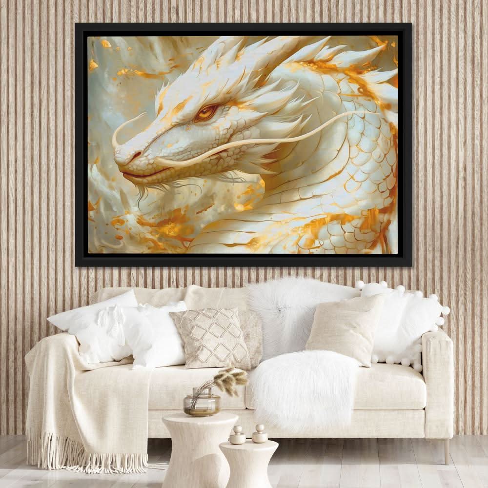 Albino Dragon - Gold Mythical Canvas Print