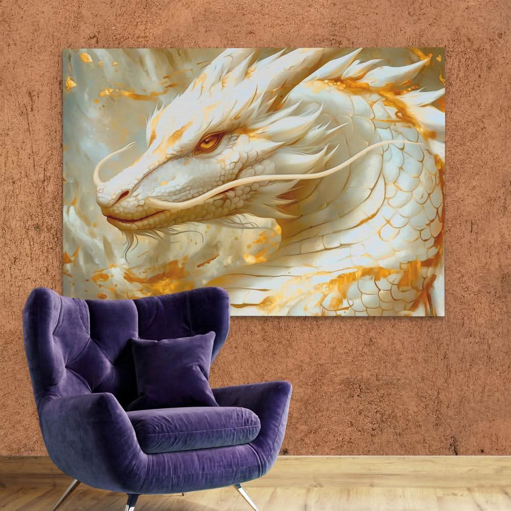 Albino Dragon - Mythical Wall Art in Black Frame