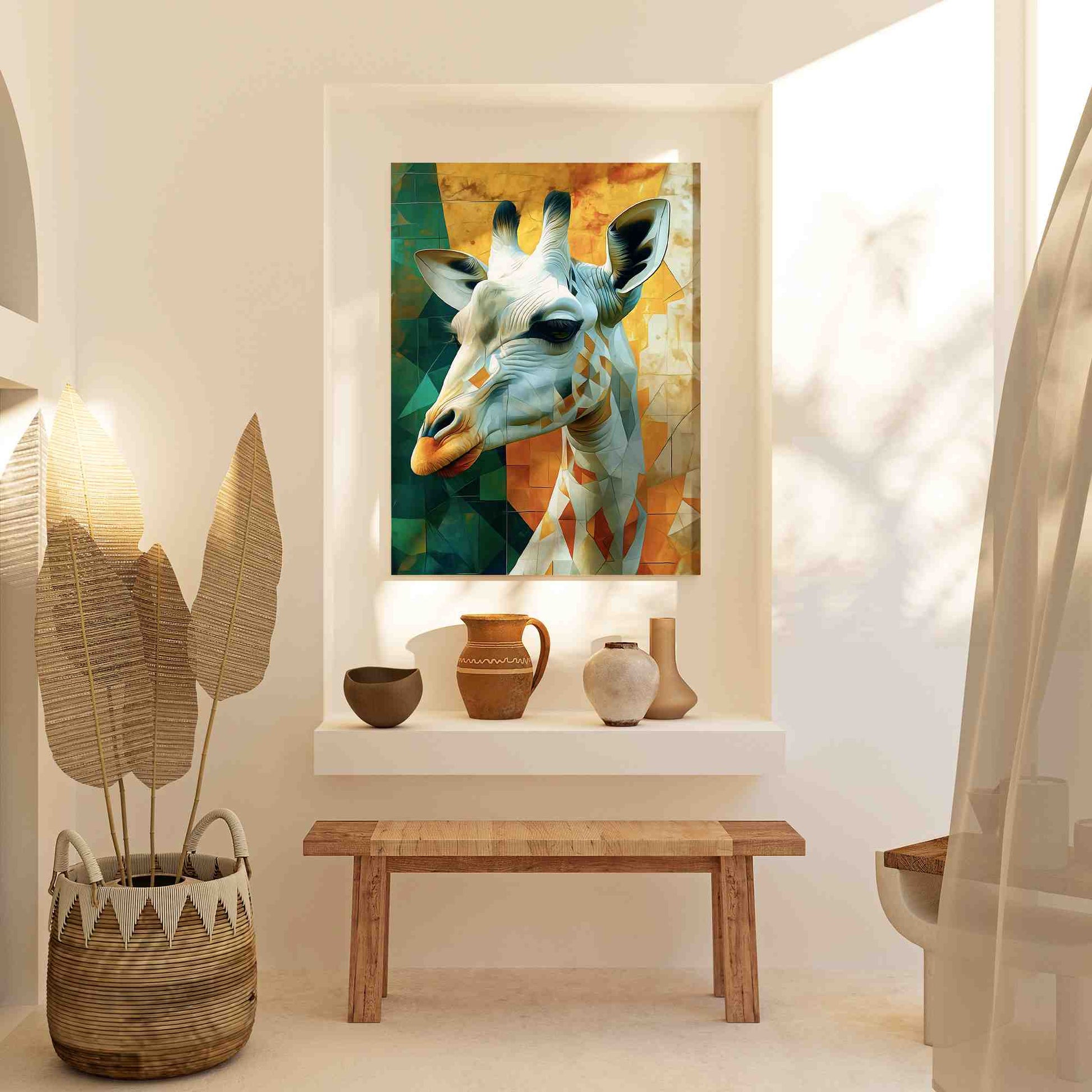 Albino Giraffe - Geometric Gold Canvas Wall Art