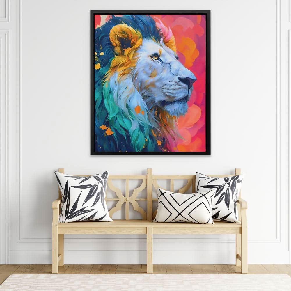 Albino Lion - Animals Wall Art in Black Frame