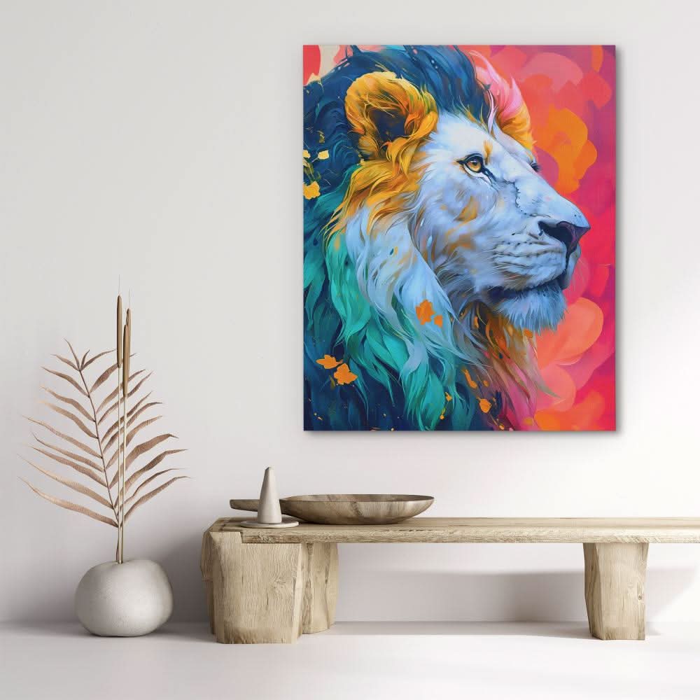 Albino Lion - Pop Art Pink Canvas Wall Art