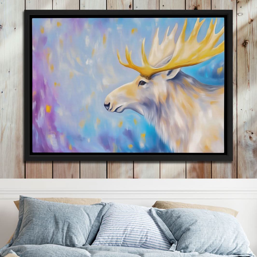 Albino Moose - Blue Animals Canvas Print