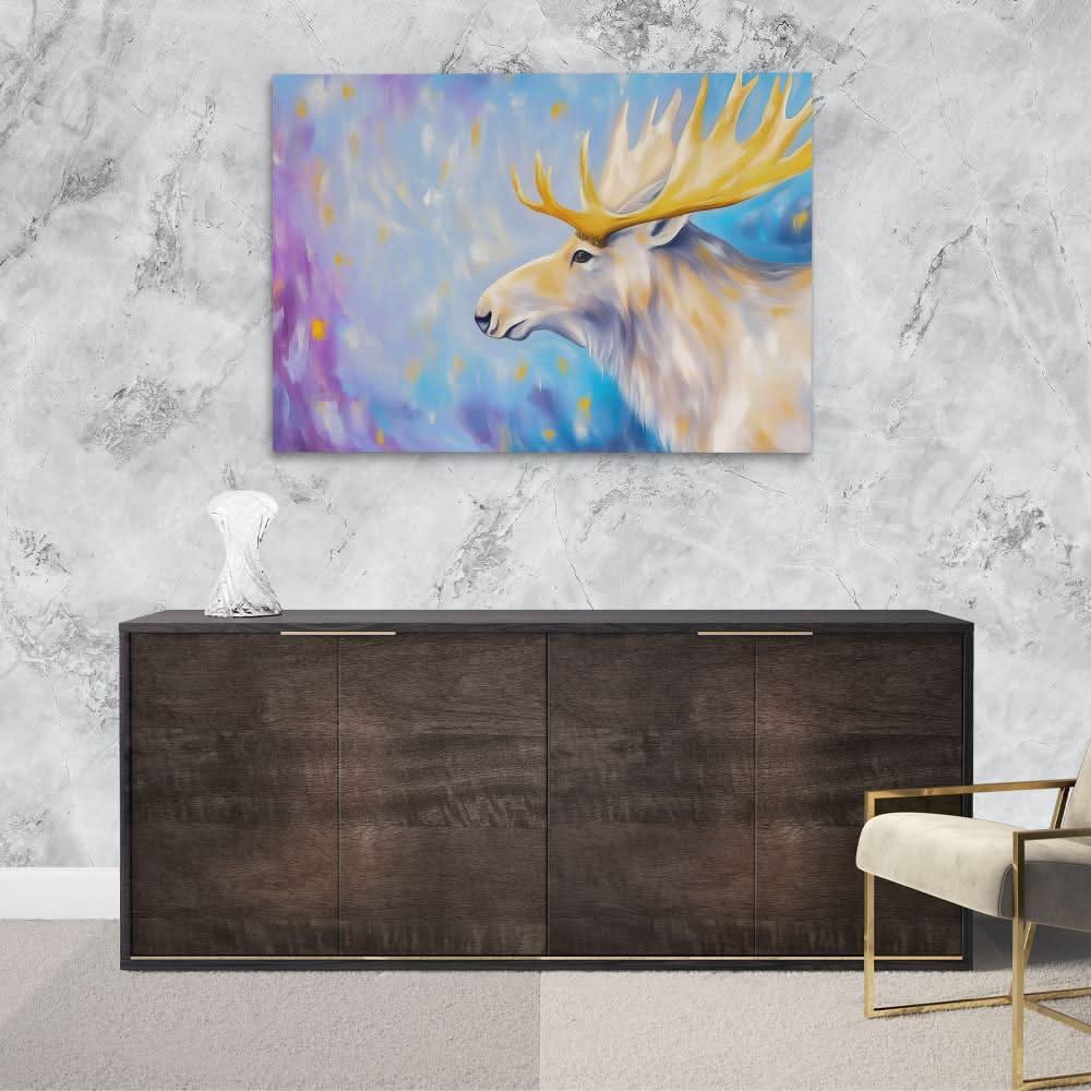 Albino Moose - Blue Wall Art for Dining Room