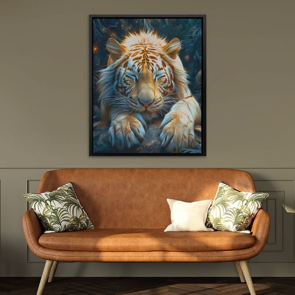 Albino Resting Tiger - Large Modern Canvas Print