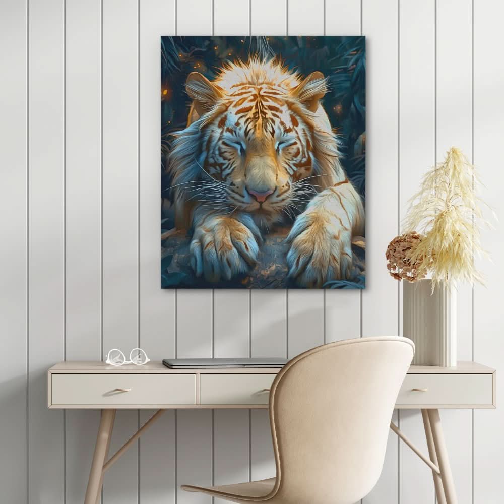 Albino Resting Tiger - Animals Wall Art in Black Frame