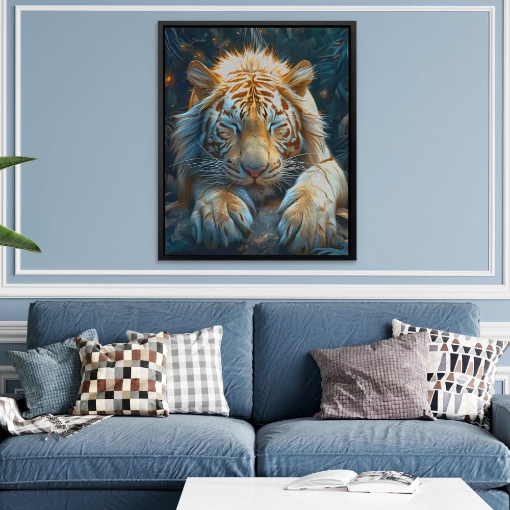 Albino Resting Tiger - Wall Art for Bedroom