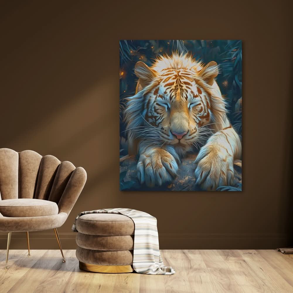 Albino Resting Tiger - Animals Canvas Print