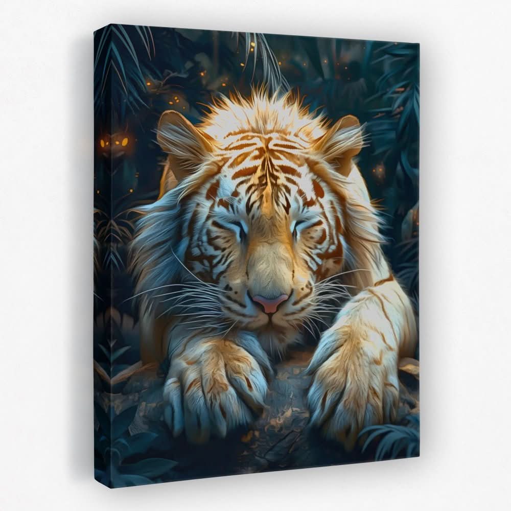 Albino Resting Tiger - Albino Canvas Wall Art