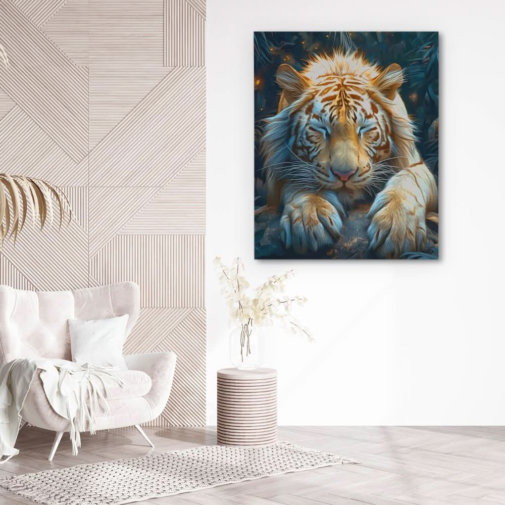 Albino Resting Tiger - Canvas Wall Art