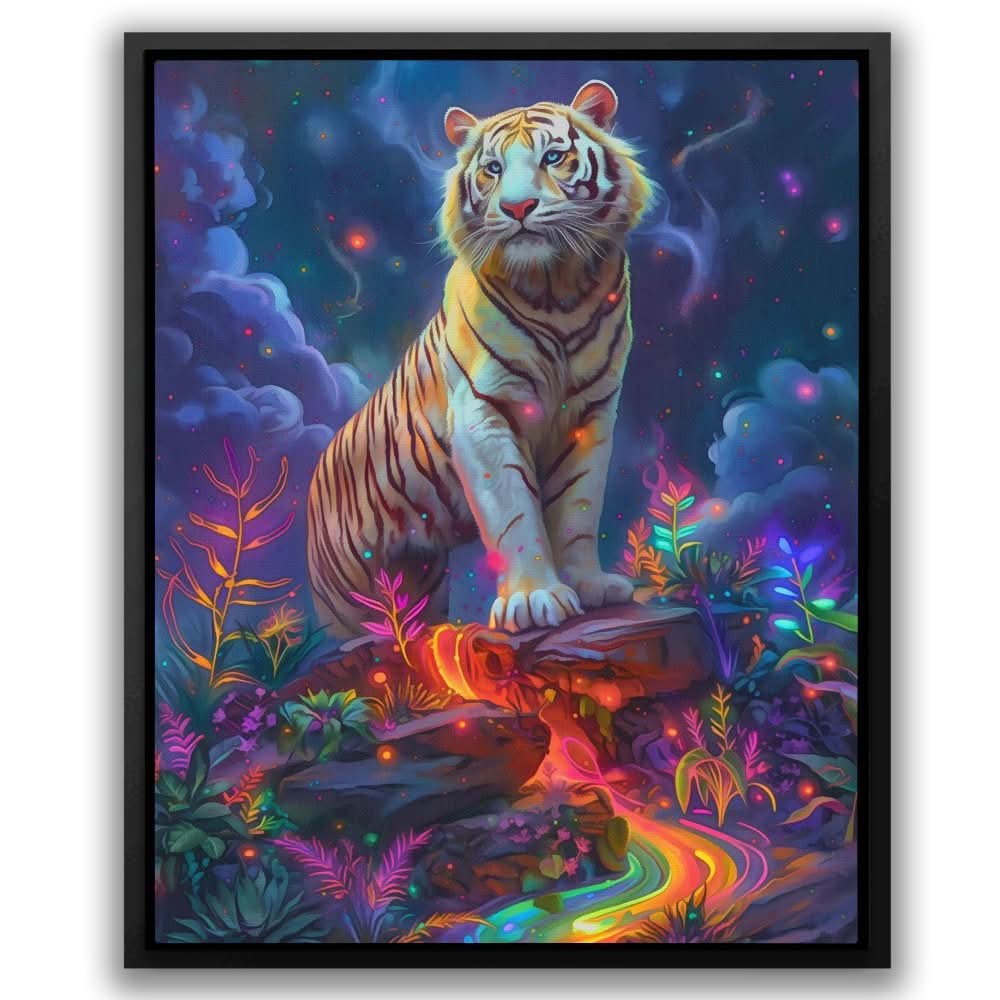Albino Tiger Surrealism - Animals Wall Art in Black Frame
