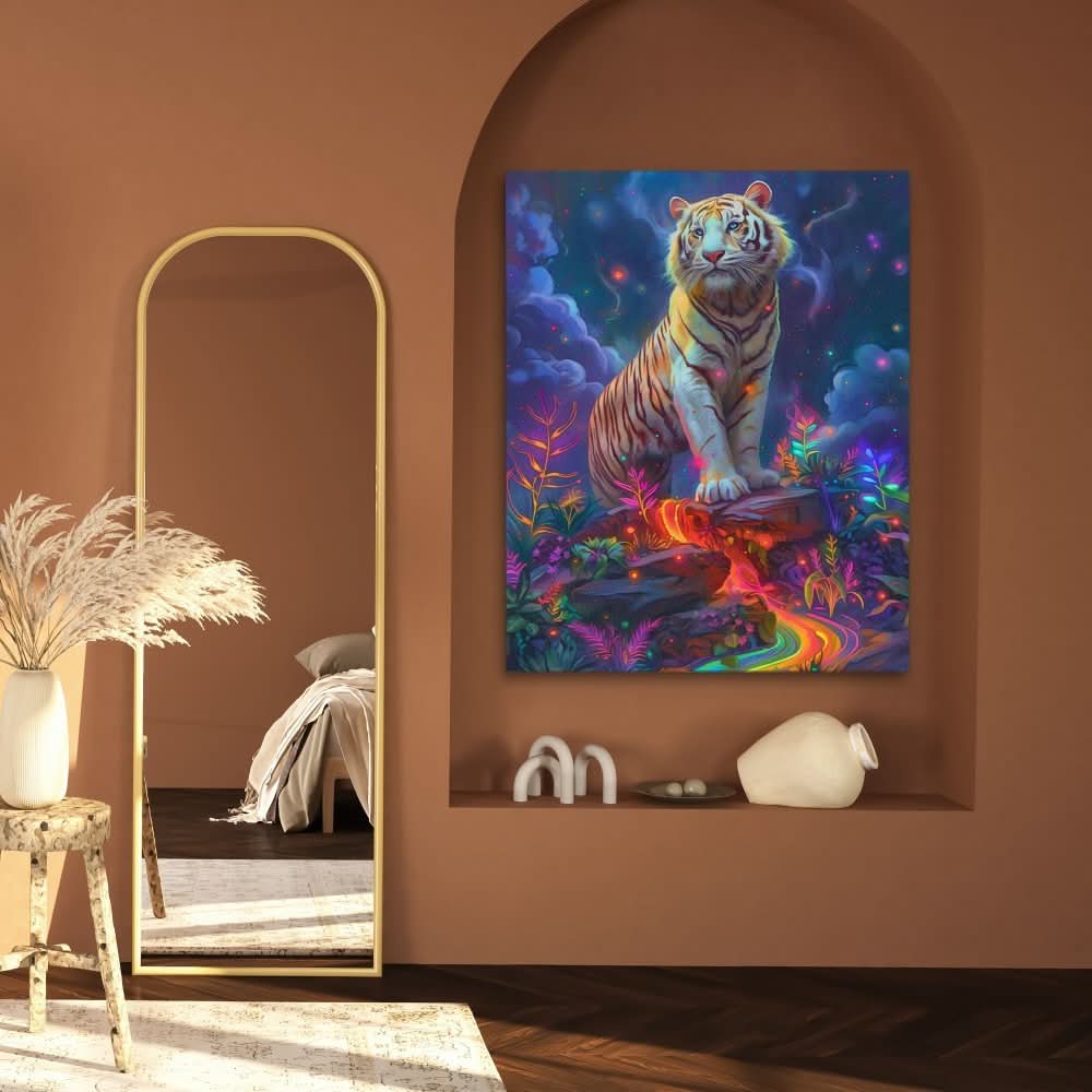 Albino Tiger Surrealism - Abstract Wall Art in Black Frame