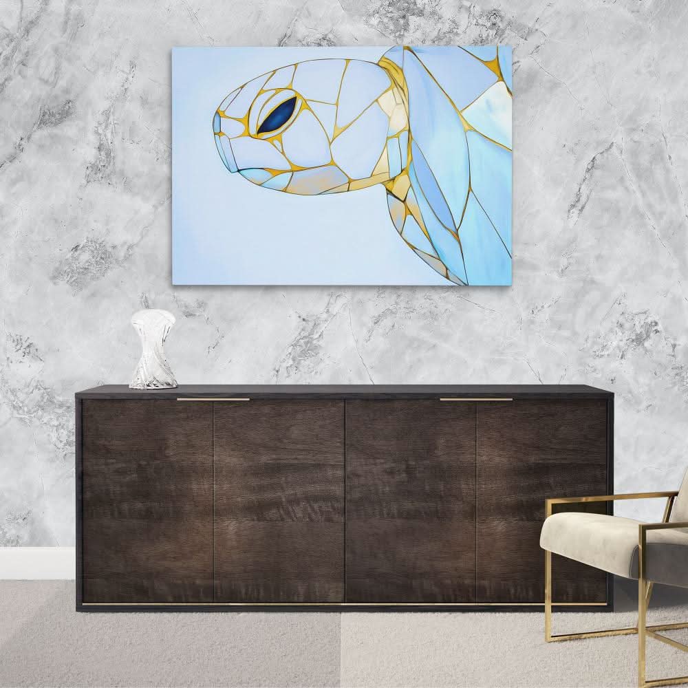 Albino Turtle Swimming - Minimalist Canvas Wall Art