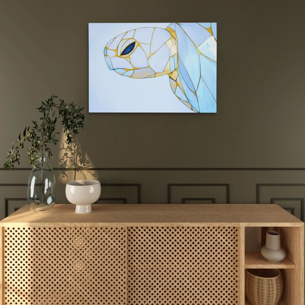 Albino Turtle Swimming - Large Contemporary Canvas Print